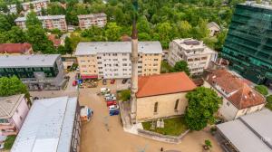 an aerial view of a city with a flooded street at Apartment Center Korzo 2 in Bihać