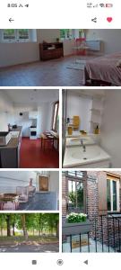 a collage of four pictures of a room at Studio avec une cour. in Joigny