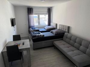 a living room with a couch and a table at Worms City Suites Löwengasse in Worms