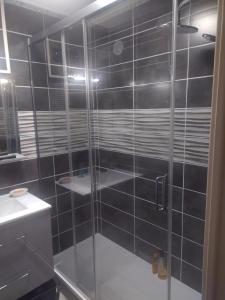 a shower with a glass door in a bathroom at Appartement en residence in Les Angles +7 photos