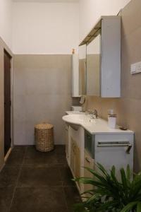 a bathroom with a sink and a mirror at Ayurishi Villa in Hikkaduwa +27 photos