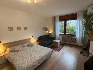 a bedroom with a bed and a couch and a window at Residence Ai Melograni in Silea