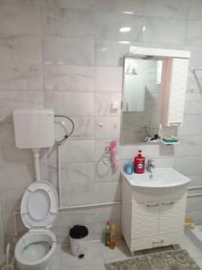 a bathroom with a toilet and a sink and a mirror at Centar in Valjevo