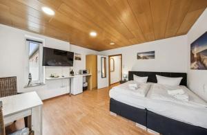 a large bedroom with a bed and a tv at Hotel Knurrhahn DZ in Wilhelmshaven
