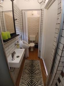 a bathroom with a sink and a toilet and a mirror at Hvar old Town Boutique in Hvar