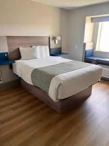 a bedroom with a large bed and a window at Micro Hotel in Conyers
