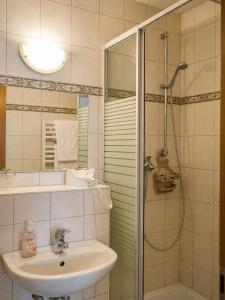 a bathroom with a sink and a shower at Pension NoAs in Sassnitz