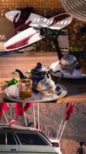 a serving tray with tea set on top of a car at Imsouane petitsurfer SurfCamp & Yoga in Imsouane