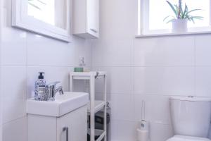 a white bathroom with a sink and a toilet at Willa Antonina in Supraśl +27 photos