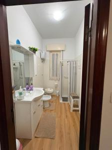a bathroom with a sink and a toilet and a shower at Casa Rosa Anna in Martinsicuro +13 photos