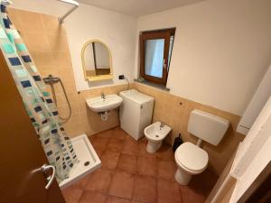 a bathroom with a sink and a toilet and a shower at Maison Jaune 26 in Aosta +33 photos