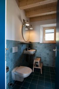 a bathroom with a toilet and a sink at Maison d hôtes Les Bruyères in Bonvillars