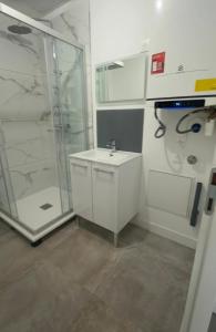 a bathroom with a sink and a shower at Studio 145 E in Douai