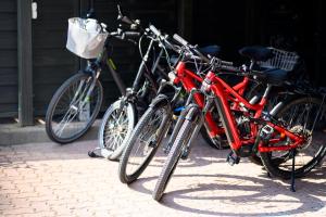 three bikes parked next to each other on a sidewalk at Hotel zur Seemöwe in Insel Poel