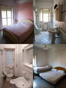 three pictures of a bedroom with a bed and a bathroom at Casa Gordon Riviera in Terracina