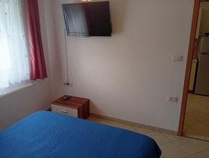 a bedroom with a bed and a tv on the wall at Apartment Mara in Ankaran