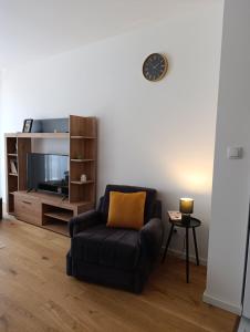 a living room with a couch and a television at Apartman Vida in Novi Pazar +4 photos