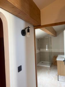 a bathroom with a shower and a glass door at Maison S&L in Le Pontet +13 photos