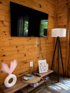 a room with a television and a table with a lamp at Drinka in Ljubovija