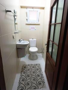 a small bathroom with a toilet and a sink at Murat Kaptan Apt in Gündoğdu +27 photos