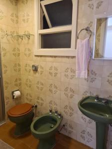 a bathroom with a green toilet and a sink at Ap Central 3 quartos com elevador e garagem in Pelotas