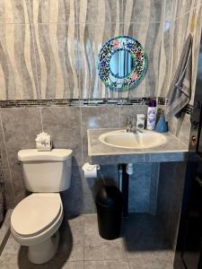 a bathroom with a toilet and a sink at Arboleda House by the River, Forest with Jacuzzi and A C in San Francisco +34 photos