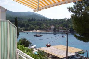 a view of a lake with a dock and a boat at Captain's villa in Molunat