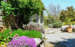 a garden with pink flowers in a yard at Stones House in Labeaume +16 photos