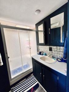 a bathroom with a sink and a mirror at Hidden Anchor in Burton +16 photos