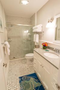 a bathroom with a shower and a toilet and a sink at The Newport Lofts - 194 Thames Street in Newport