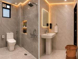 a bathroom with a toilet and a sink and a shower at Hotel SS Residency in Patna