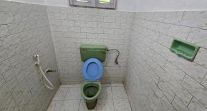 a bathroom with a green toilet with a blue seat at K Cottage in Varkala