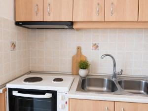 a kitchen with a sink and a stove at MARGIANNA APARTMENTs Seaside Studio in Káto Ássos