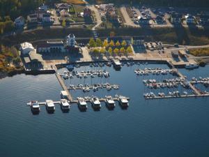 an aerial view of a marina with boats in the water at NEU! Über den Dächern von Mücheln in Mücheln