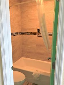 a bathroom with a toilet and a bath tub at Budget Inn in Sedalia +6 photos