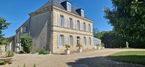 an old building with potted plants in front of it at La Romantique du Château in Gaillan-en-Médoc