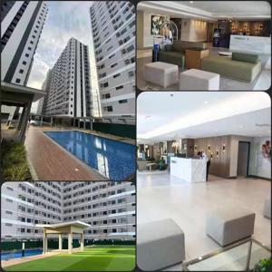 a collage of pictures of a building and a pool at Cozy Studio for 4 Guests in Dasmariñas