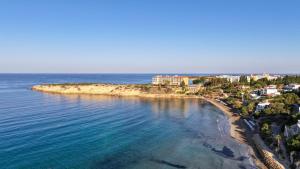 an aerial view of a beach with buildings and the ocean at Thalassa Boutique Hotel & Spa in Paphos