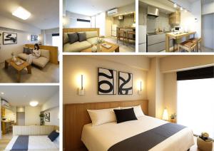 a collage of pictures of a bedroom and a living room at GIVE Meidaimae in Tokyo +244 photos