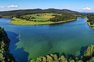 an aerial view of a river with a bridge at Wies'n Ruhe DTV 4-Sterne in Oberviechtach