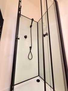 a shower with a glass enclosure in a room at Le Tinqueux Chic-Studio rénové proche centre reims in Reims