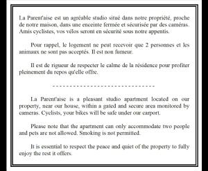 a page of a document with a paraphrase of a poem at La Parent'aise in Parentis-en-Born