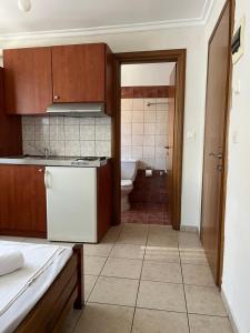 a kitchen with a sink and a toilet in a room at Villa Herkules in Olympic Beach