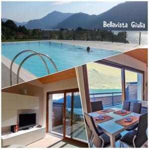 eine Collage aus zwei Bildern eines Hauses mit Pool in der Unterkunft Bellavista Giulia on Lake Como in Dervio