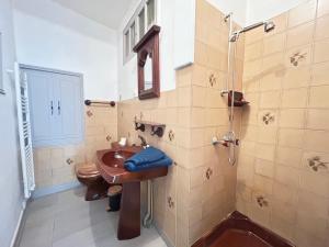 a bathroom with a sink and a toilet and a shower at Studios Citadelle in Parthenay +13 photos
