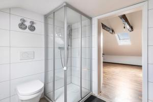 a bathroom with a shower and a toilet at Loft in Augsburg +16 photos