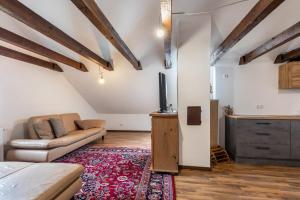 a living room with a couch and a tv at Loft in Augsburg