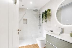 a bathroom with a sink toilet and a mirror at Palheiro 81 in Costa Nova