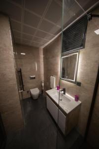 a bathroom with a sink and a toilet at Vadi Ahşap Doğa Evleri in Ardeşen