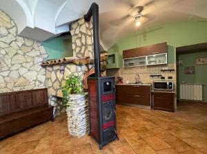 a kitchen with a wood stove in a room at Il Posto delle Rose 2 in San Polo dei Cavalieri